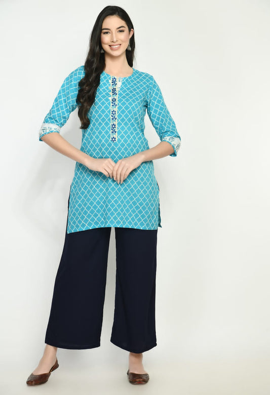 Rayon Flared Plazo Navy